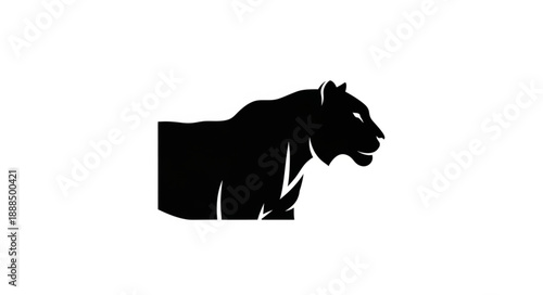 Black silhouette of a powerful lion with a fierce expression.