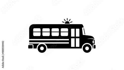 Black silhouette of a school bus with flashing lights.