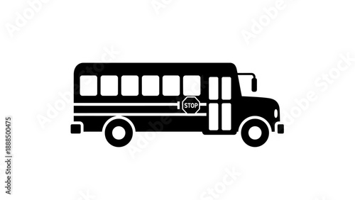 Black silhouette of a school bus with a stop sign.