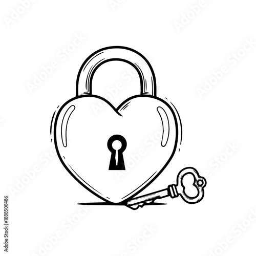 Heart-shaped padlock with key Vector