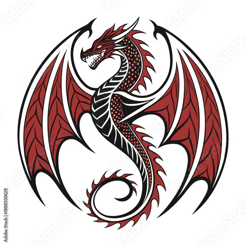 Wallpaper Mural Red and Black Imperial Dragon Mascot - Fierce Fantasy Beast Circular Vector Logo Torontodigital.ca