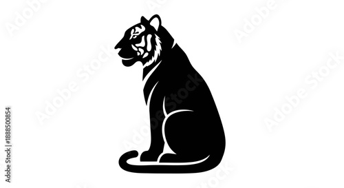 Black silhouette of a majestic tiger sitting elegantly.