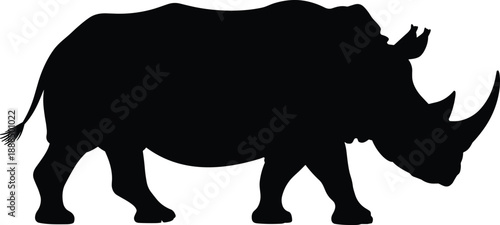 Rhinoceros silhouette vector, wild animal icon, black rhino graphic, safari wildlife design, nature creature illustration, endangered species symbol art