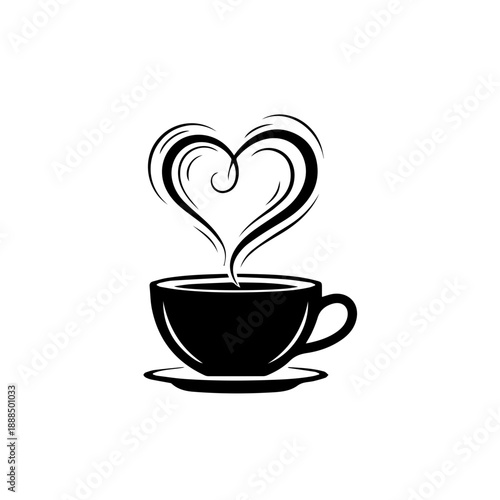 Steaming cup of coffee with heart Vector