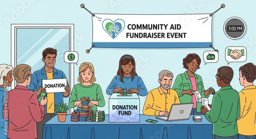 Community Aid Fundraiser Event People Donating.