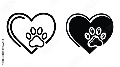 Heart with dog paw print logo design
