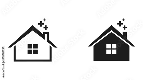 Black house icon set with cross symbol on white background