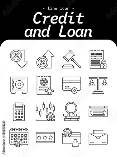 Credit and Loan thin line icon set. Financial service, borrowing, lending outline icons.