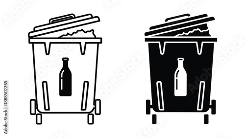 Waste management illustration with trash can and bottle