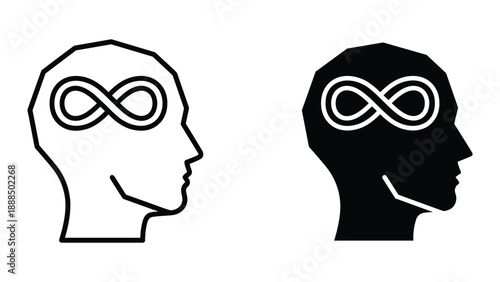 Endless mind concept with human head silhouette