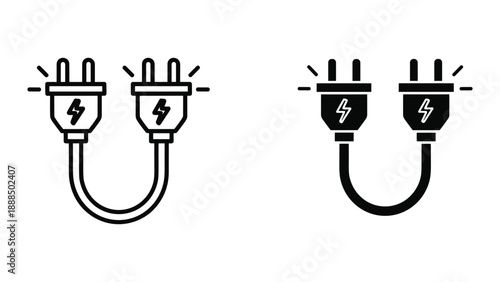 Connected electrical plugs with lightning bolt symbol