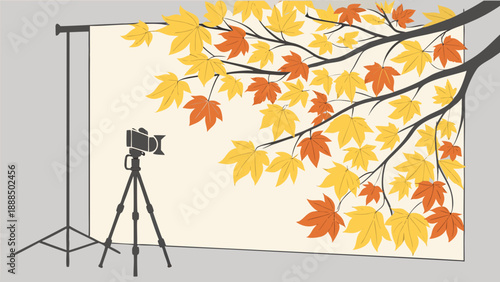 Autumn Photography Studio Setup with Fall Leaves Backdrop.