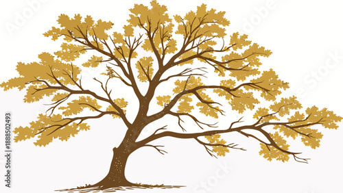 Autumn Tree Illustration with Golden Leaves and Brown Branches.