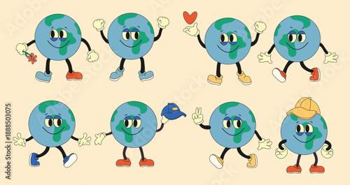 collection of planet earth characters funny earth globe