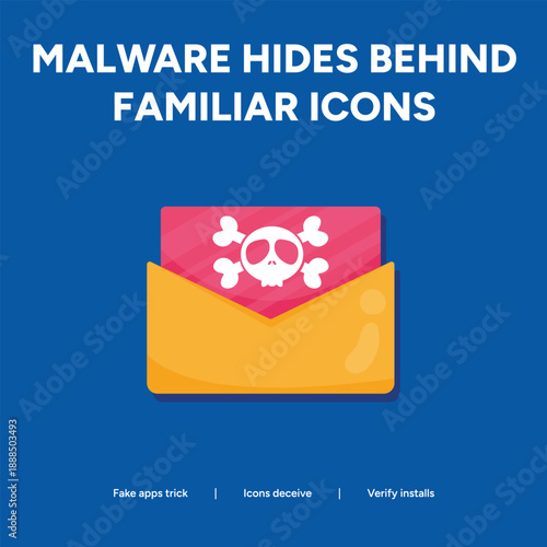 Malware Concept Showing a Skull and Crossbones Icon Inside an Envelope as a Digital Threat