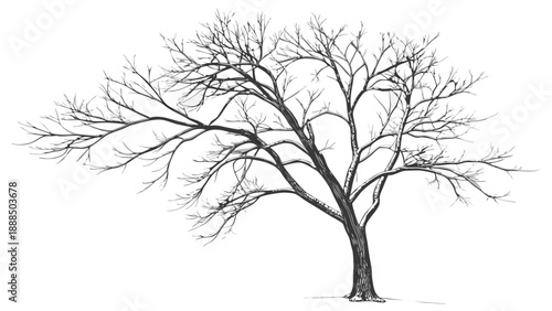 Detailed Pencil Sketch of a Bare Winter Tree.