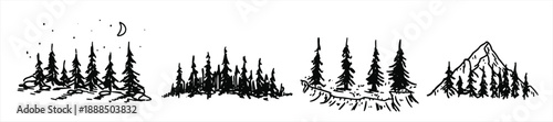  forest trees silhouette set of stencil of pine winter park 