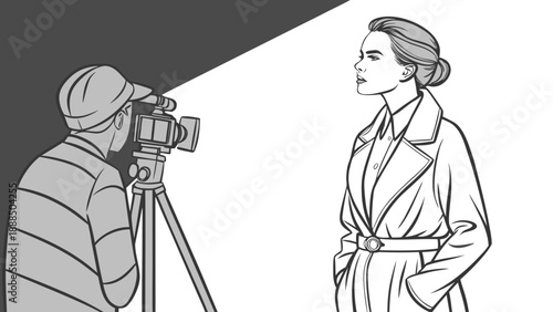 Fashion Shoot Photographer Capturing Model in Trench Coat.