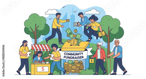Community Fundraising Event People Donating Money.