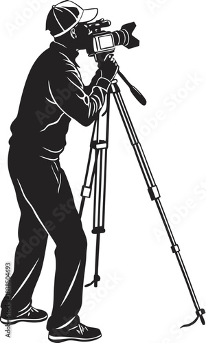 Cameraman with Professional Camera on Tripod.