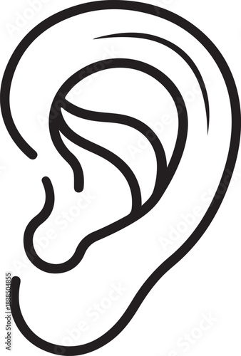 Stylized outline of a human ear with detailed inner and outer structures, representing hearing, sound, or medical anatomy study
