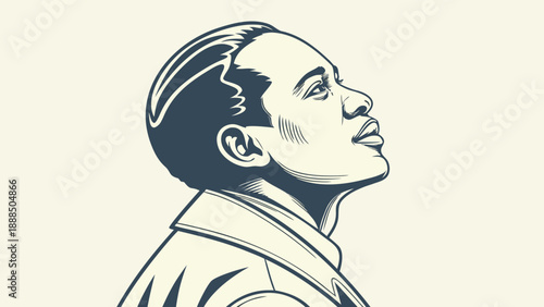 Illustration of a Man Looking Upward with Determination.