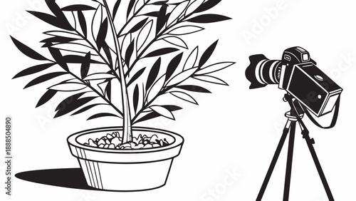 Illustration of a plant being photographed by a camera.