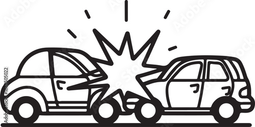 Car crash accident outline icon with impact explosion between two vehicles