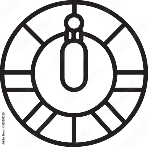 Circular roulette wheel with central pointer icon representing gaming industry and casino gambling