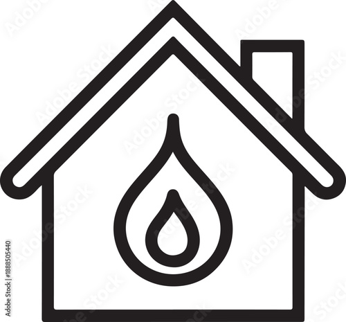 Outline vector icon of house with water drop symbol representing home utilities energy water services and plumbing infrastructure