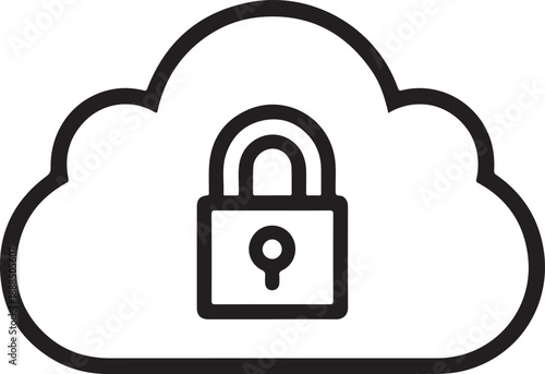 Cloud lock icon vector illustration in outline style isolated on transparent background