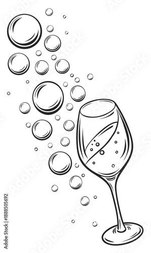Elegant Champagne Glass with Bubbles Illustration for Celebratory Occasions.