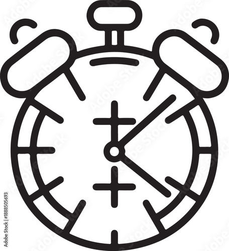 Alarm clock icon vector illustration in outline style isolated on transparent background