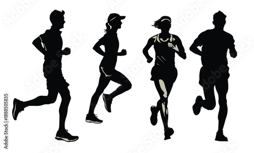 marathon runner running silhouette marathon run group of