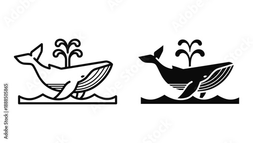 Simple whale logo design in black and white color