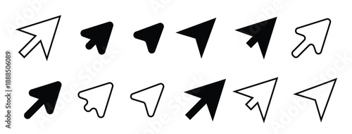 mouse cursor arrows black flat and outline vector icon for