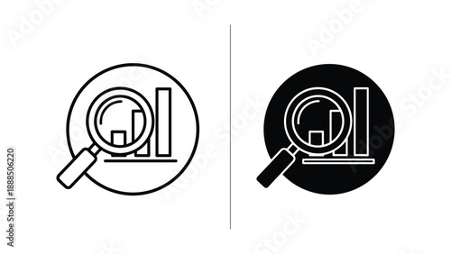 Magnifying glass examining bar graph icon