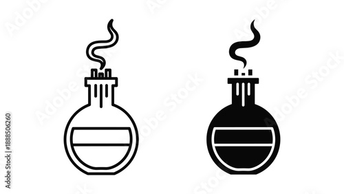 Laboratory flask icon set with smoke emission