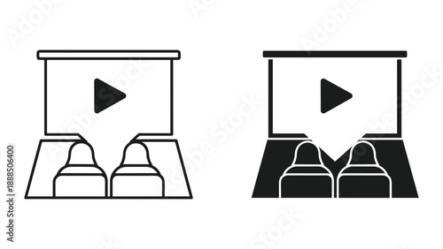 Cinema hall with play button on screen