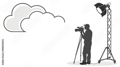 Silhouette of a Cameraman Filming Under Cloudy Skies.