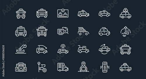 Set of various vehicle icons cars trucks and transportation symbols