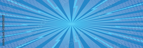 Pop art blue comics book, starburst and halftone background