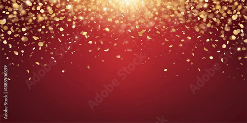 Shiny red Christmas tree background with snowflakes and golden lights for festive winter celebration