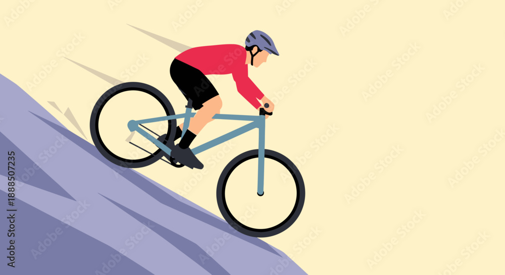 Fototapeta premium Cyclist Riding Downhill on a Mountain Bike.