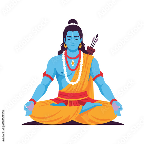 Meditating Hindu God with Bow and Quiver