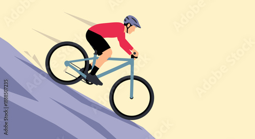 Cyclist Riding Downhill on a Mountain Bike.