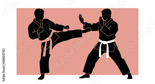 Two martial artists engaging in a kickboxing match.