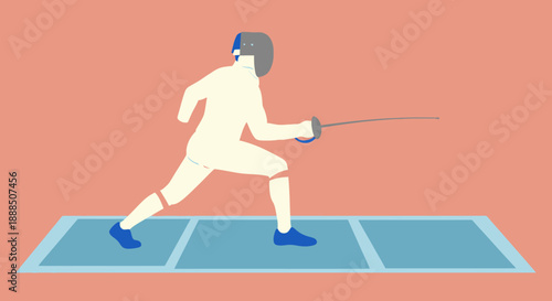 Fencer in action on a piste, fencing sport illustration.