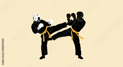 Martial Arts Training Sparring Session with Protective Gear.