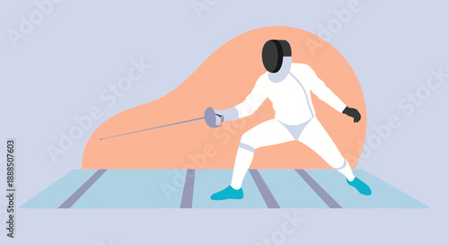 Fencer in action with sword on the piste.